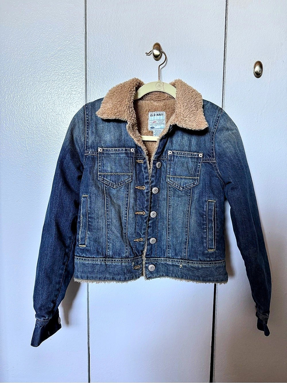 Old Navy Sherpa-Lined Jean Jacket Blue & Brown Medium